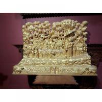 Wooden Carved Lord Gautam Buddha on Lumbini Yatra Handcarved on Wood With Gold Paint