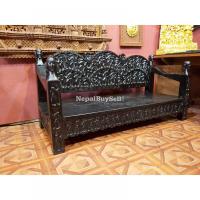 Intricately Carved Tharu Bench