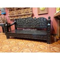 Intricately Carved Tharu Bench